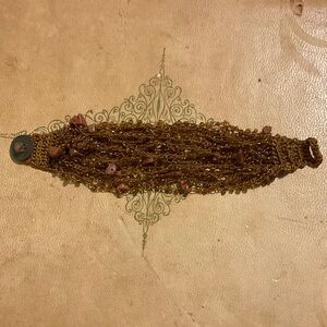 Elegant Gold and Brown knit & Beaded Bracelet